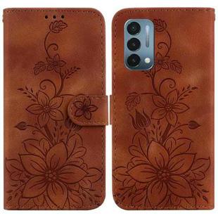 For OnePlus Nord N200 5G Lily Embossed Leather Phone Case(Brown)