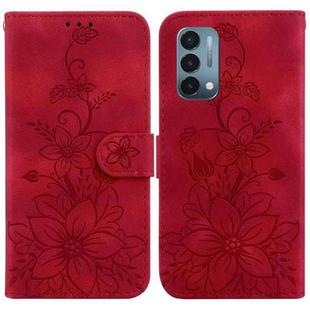 For OnePlus Nord N200 5G Lily Embossed Leather Phone Case(Red)