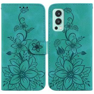 For OnePlus Nord 2 5G Lily Embossed Leather Phone Case(Green)
