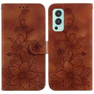 For OnePlus Nord 2 5G Lily Embossed Leather Phone Case(Brown)
