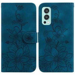 For OnePlus Nord 2 5G Lily Embossed Leather Phone Case(Dark Blue)