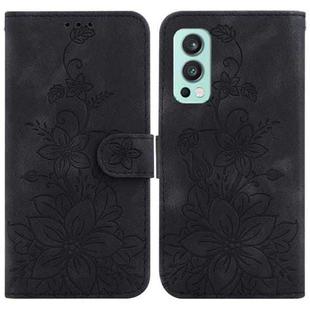 For OnePlus Nord 2 5G Lily Embossed Leather Phone Case(Black)