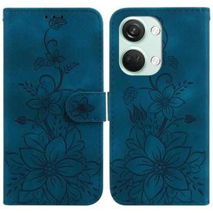 For OnePlus Nord 3 Lily Embossed Leather Phone Case(Dark Blue)