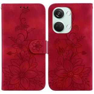 For OnePlus Nord 3 Lily Embossed Leather Phone Case(Red)