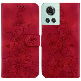 For OnePlus 10R / Ace Lily Embossed Leather Phone Case(Red)