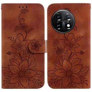 For OnePlus 11 Lily Embossed Leather Phone Case(Brown)
