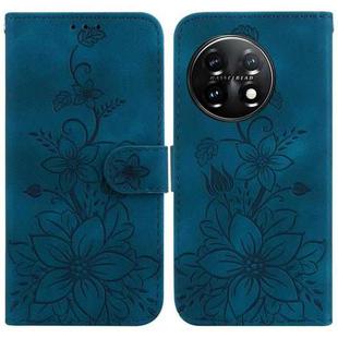 For OnePlus 11 Lily Embossed Leather Phone Case(Dark Blue)