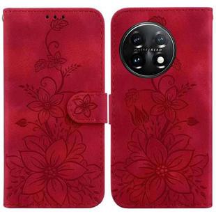 For OnePlus 11 Lily Embossed Leather Phone Case(Red)