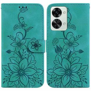 For OnePlus Nord 2T Lily Embossed Leather Phone Case(Green)