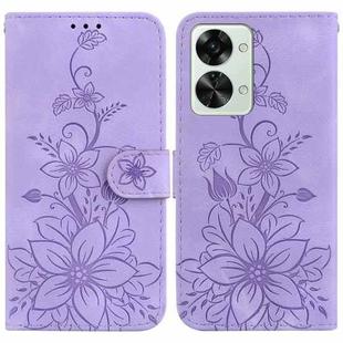 For OnePlus Nord 2T Lily Embossed Leather Phone Case(Purple)