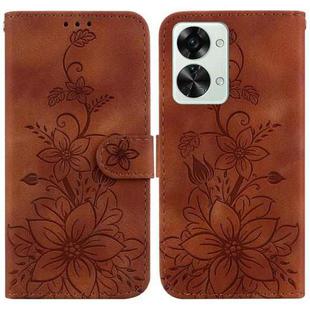 For OnePlus Nord 2T Lily Embossed Leather Phone Case(Brown)