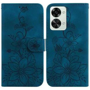 For OnePlus Nord 2T Lily Embossed Leather Phone Case(Dark Blue)