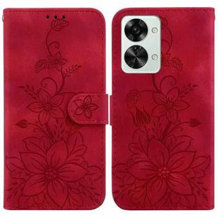 For OnePlus Nord 2T Lily Embossed Leather Phone Case(Red)