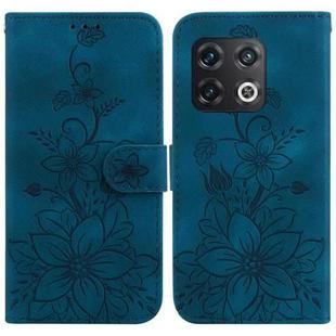 For OnePlus 10 Pro 5G Lily Embossed Leather Phone Case(Dark Blue)