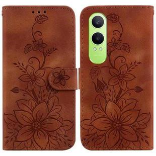 For OnePlus Nord CE4 Lite Lily Embossed Leather Phone Case(Brown)