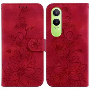 For OnePlus Nord CE4 Lite Lily Embossed Leather Phone Case(Red)