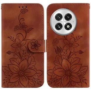 For OnePlus 13 Lily Embossed Leather Phone Case(Brown)