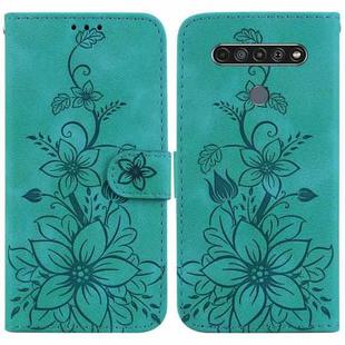 For LG K61 Lily Embossed Leather Phone Case(Green)