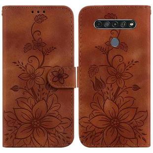 For LG K61 Lily Embossed Leather Phone Case(Brown)