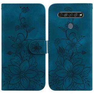 For LG K61 Lily Embossed Leather Phone Case(Dark Blue)