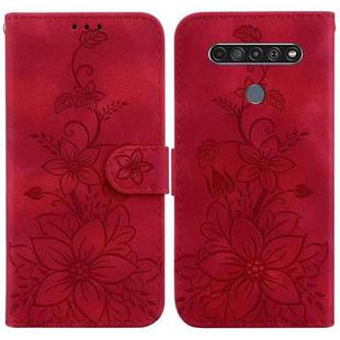 For LG K61 Lily Embossed Leather Phone Case(Red)