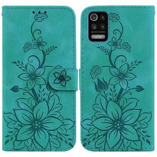 For LG K52 / K62 / Q52 Lily Embossed Leather Phone Case(Green)