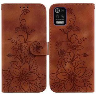 For LG K52 / K62 / Q52 Lily Embossed Leather Phone Case(Brown)
