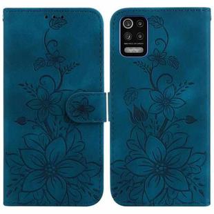 For LG K52 / K62 / Q52 Lily Embossed Leather Phone Case(Dark Blue)