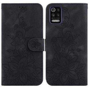 For LG K52 / K62 / Q52 Lily Embossed Leather Phone Case(Black)