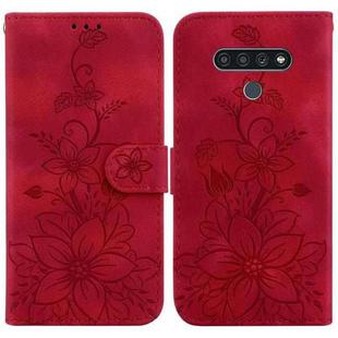For LG Stylo 6 / K71 Lily Embossed Leather Phone Case(Red)
