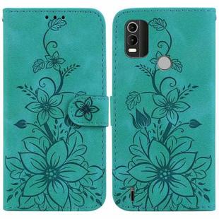 For Nokia C21 Plus Lily Embossed Leather Phone Case(Green)
