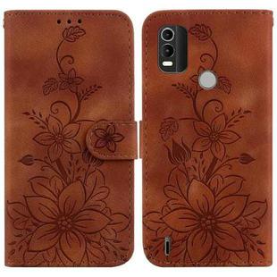 For Nokia C21 Plus Lily Embossed Leather Phone Case(Brown)