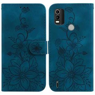 For Nokia C21 Plus Lily Embossed Leather Phone Case(Dark Blue)