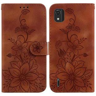 For Nokia C2 2nd Edition Lily Embossed Leather Phone Case(Brown)