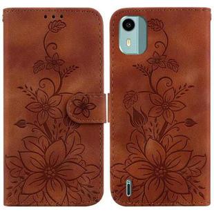 For Nokia C12 Lily Embossed Leather Phone Case(Brown)