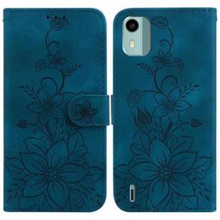 For Nokia C12 Lily Embossed Leather Phone Case(Dark Blue)