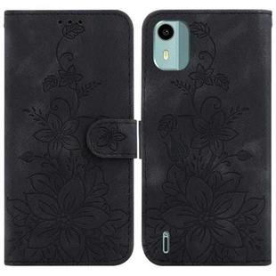 For Nokia C12 Lily Embossed Leather Phone Case(Black)
