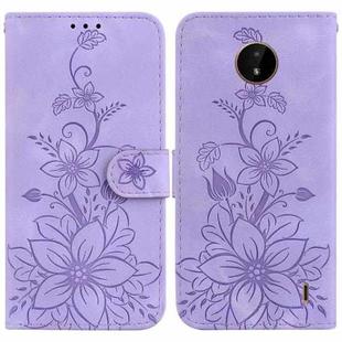 For Nokia C20 / C10 Lily Embossed Leather Phone Case(Purple)