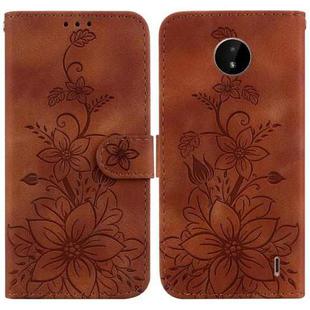 For Nokia C20 / C10 Lily Embossed Leather Phone Case(Brown)