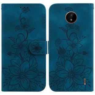 For Nokia C20 / C10 Lily Embossed Leather Phone Case(Dark Blue)