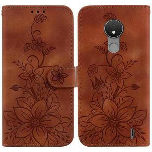 For Nokia C21 Lily Embossed Leather Phone Case(Brown)
