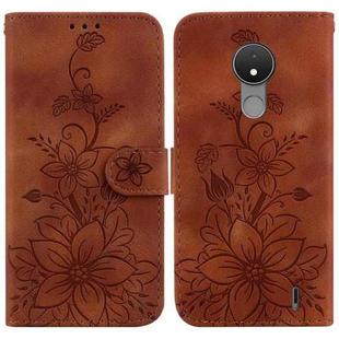 For Nokia C21 Lily Embossed Leather Phone Case(Dark Blue)