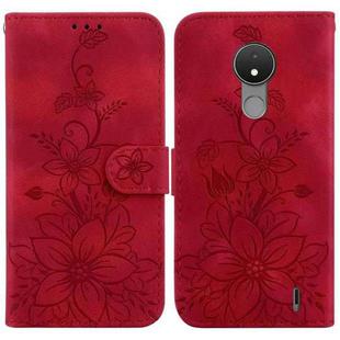 For Nokia C21 Lily Embossed Leather Phone Case(Red)