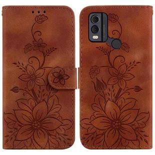 For Nokia C22 Lily Embossed Leather Phone Case(Brown)