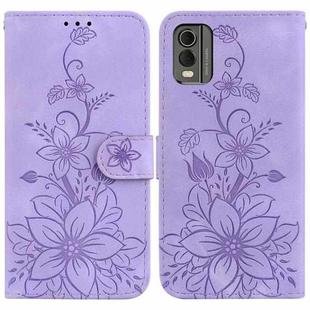 For Nokia C32 Lily Embossed Leather Phone Case(Purple)
