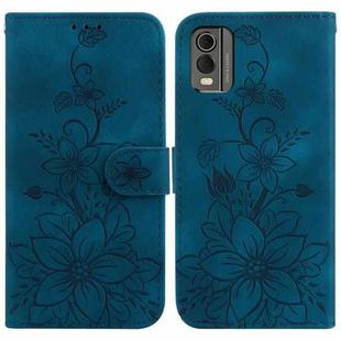 For Nokia C32 Lily Embossed Leather Phone Case(Dark Blue)