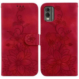 For Nokia C32 Lily Embossed Leather Phone Case(Red)