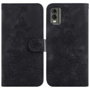 For Nokia C32 Lily Embossed Leather Phone Case(Black)