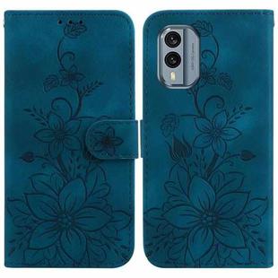 For Nokia X30 Lily Embossed Leather Phone Case(Dark Blue)