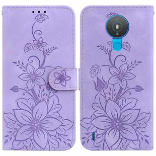 For Nokia 1.4 Lily Embossed Leather Phone Case(Purple)
